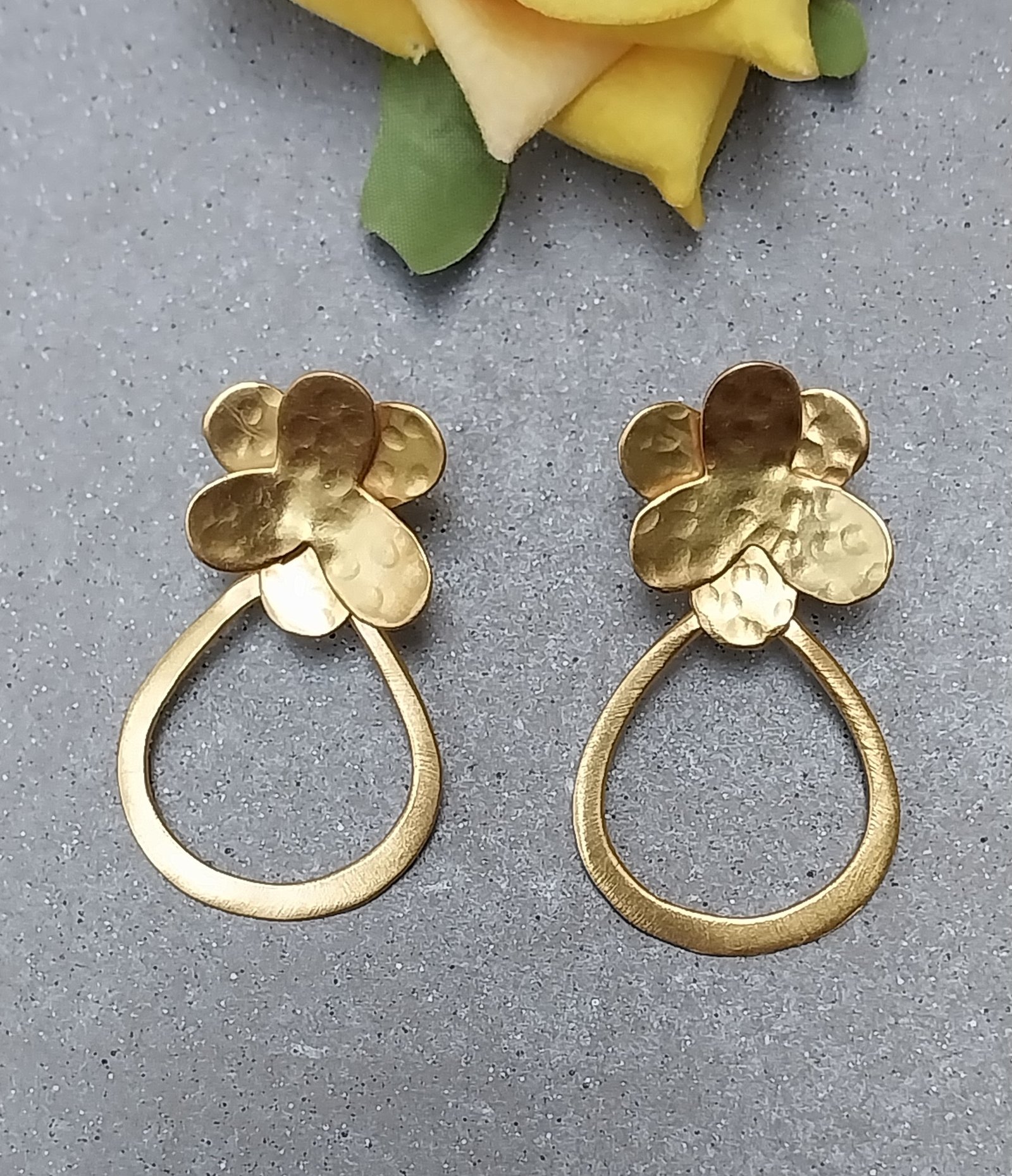 Gold Plated Flower Brass Earrings